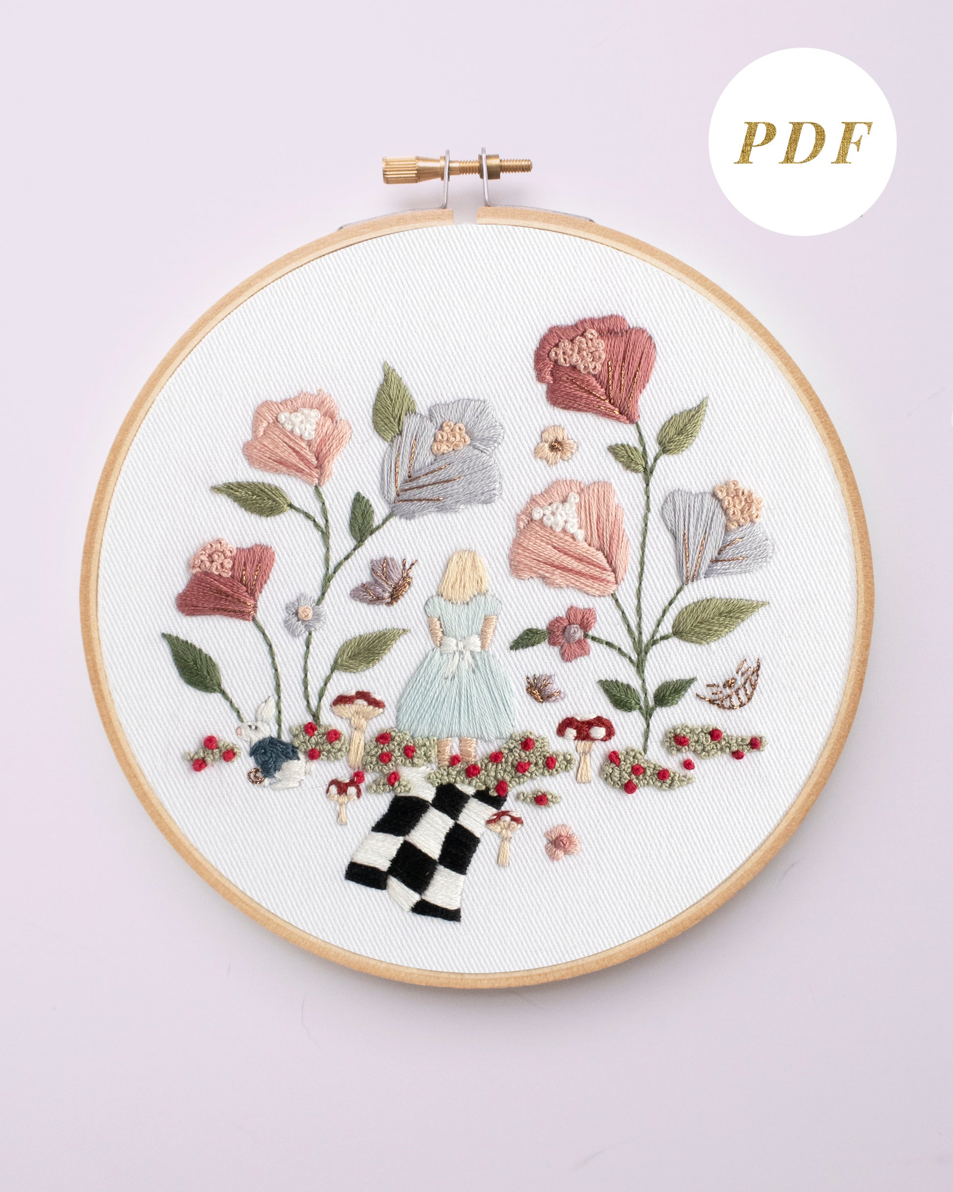 Alice in Wonderland Embroidery Pattern completed