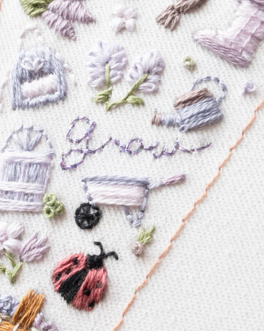Embroidery Journal - Add On Icons, Words close up stitched example