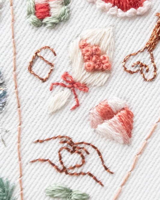 Embroidery Journal - Add On Icons, Basic Shapes close up detail of several shapes showing stitches