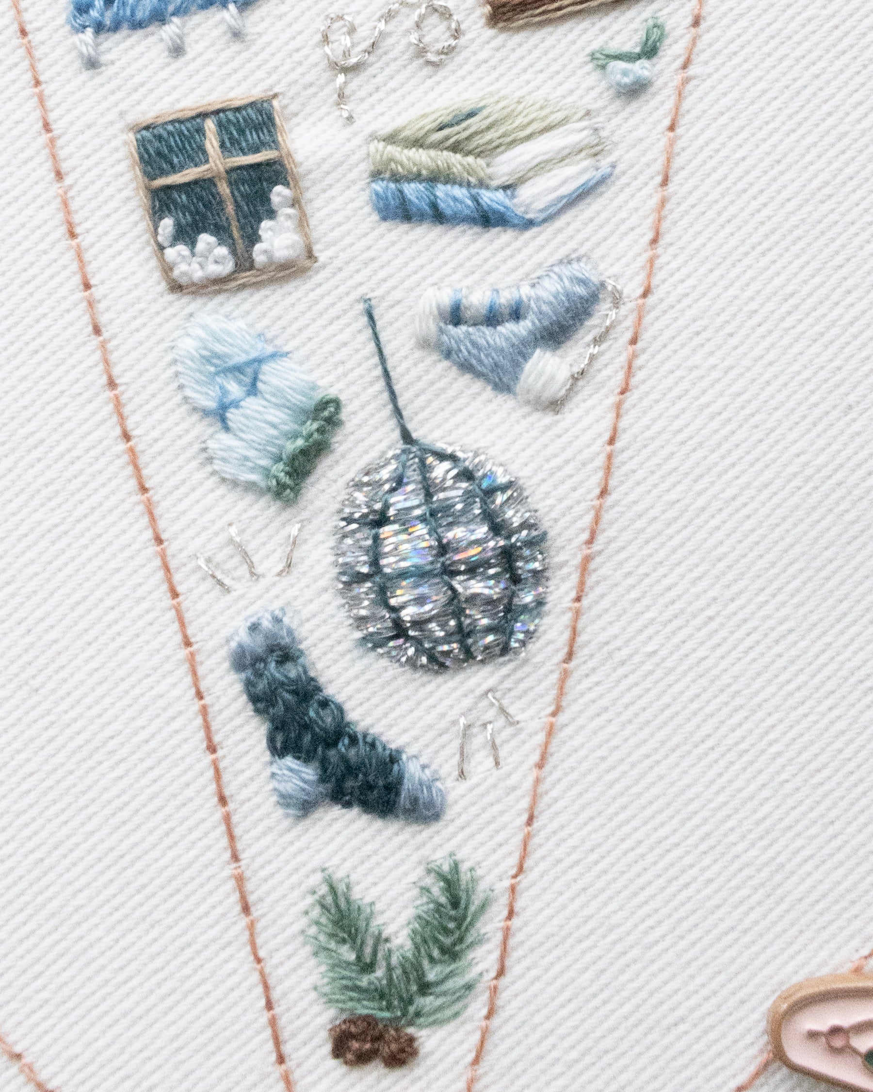 Embroidery Journal - January Winter Icons Pattern close up showing details