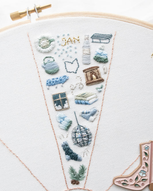 Embroidery Journal - January Winter Icons Pattern close up