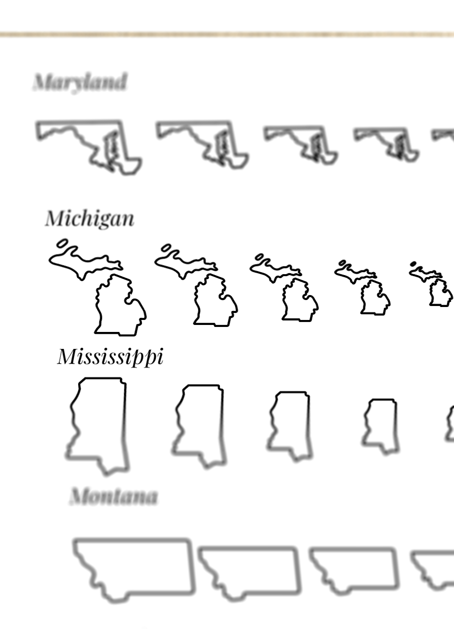 Embroidery Journal - Add On Icons, States of the USA showing different states