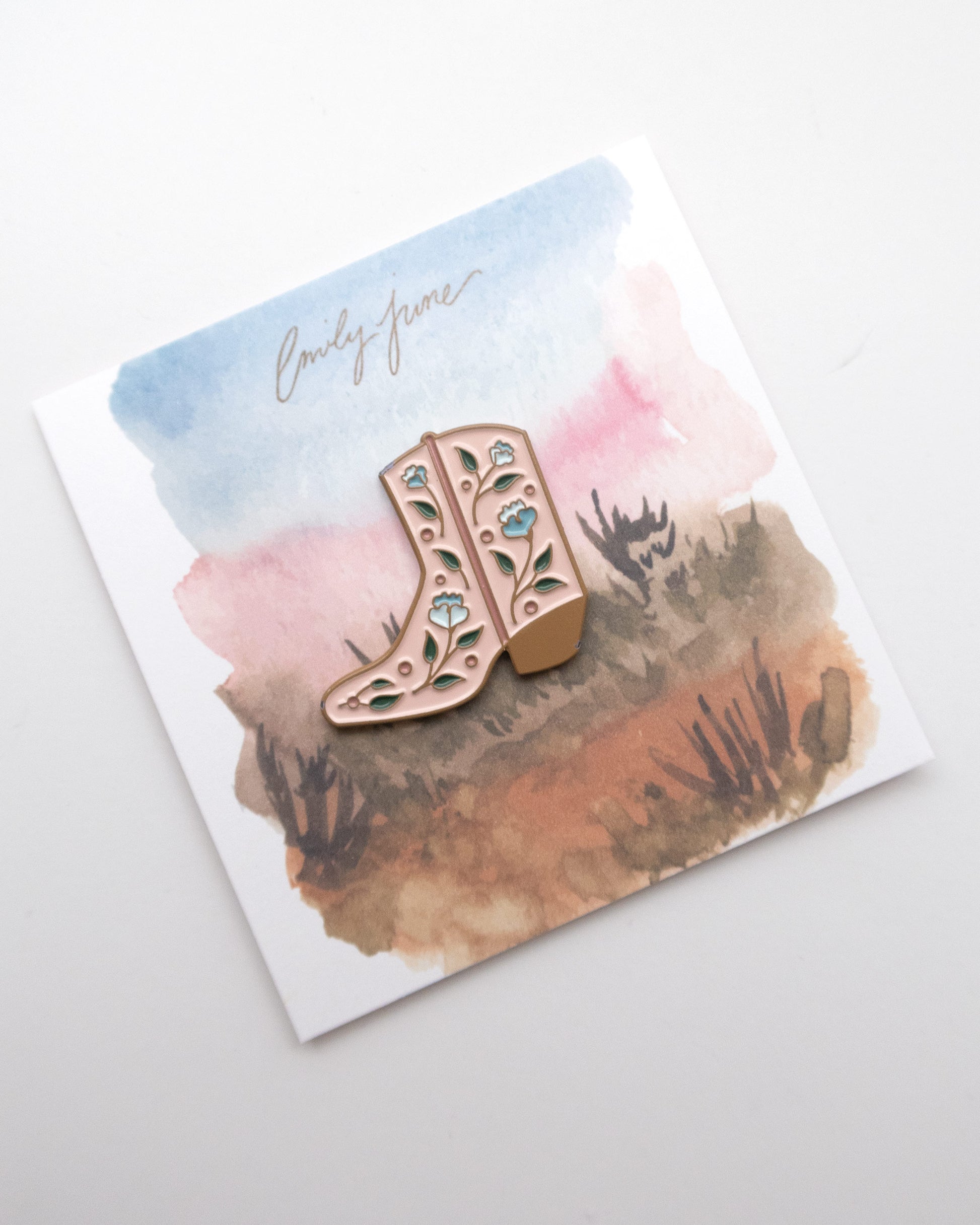 Floral pink enamel boot embroidery needle minder or needle nanny in desert packaging
