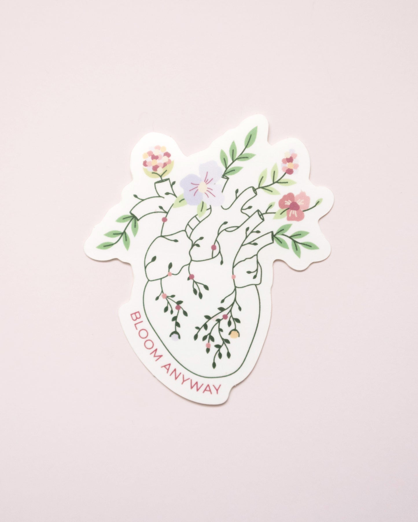 Bloom floral heart embroidery anatomy vinyl sticker, waterproof mental health sticker for water bottle