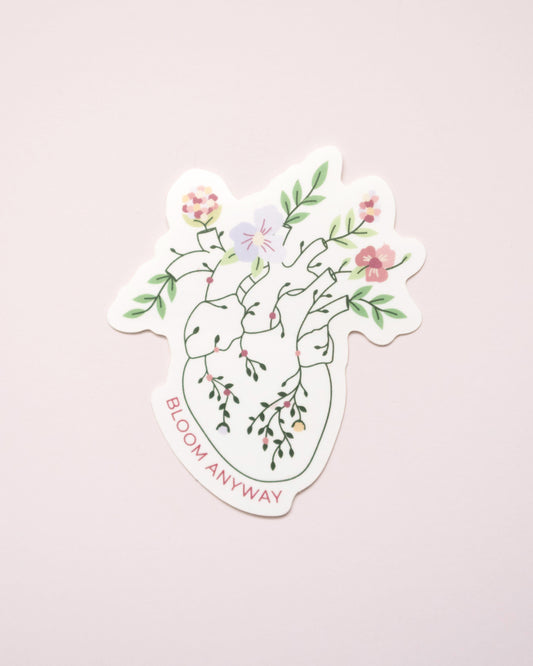 Bloom floral heart embroidery anatomy vinyl sticker, waterproof mental health sticker for water bottle