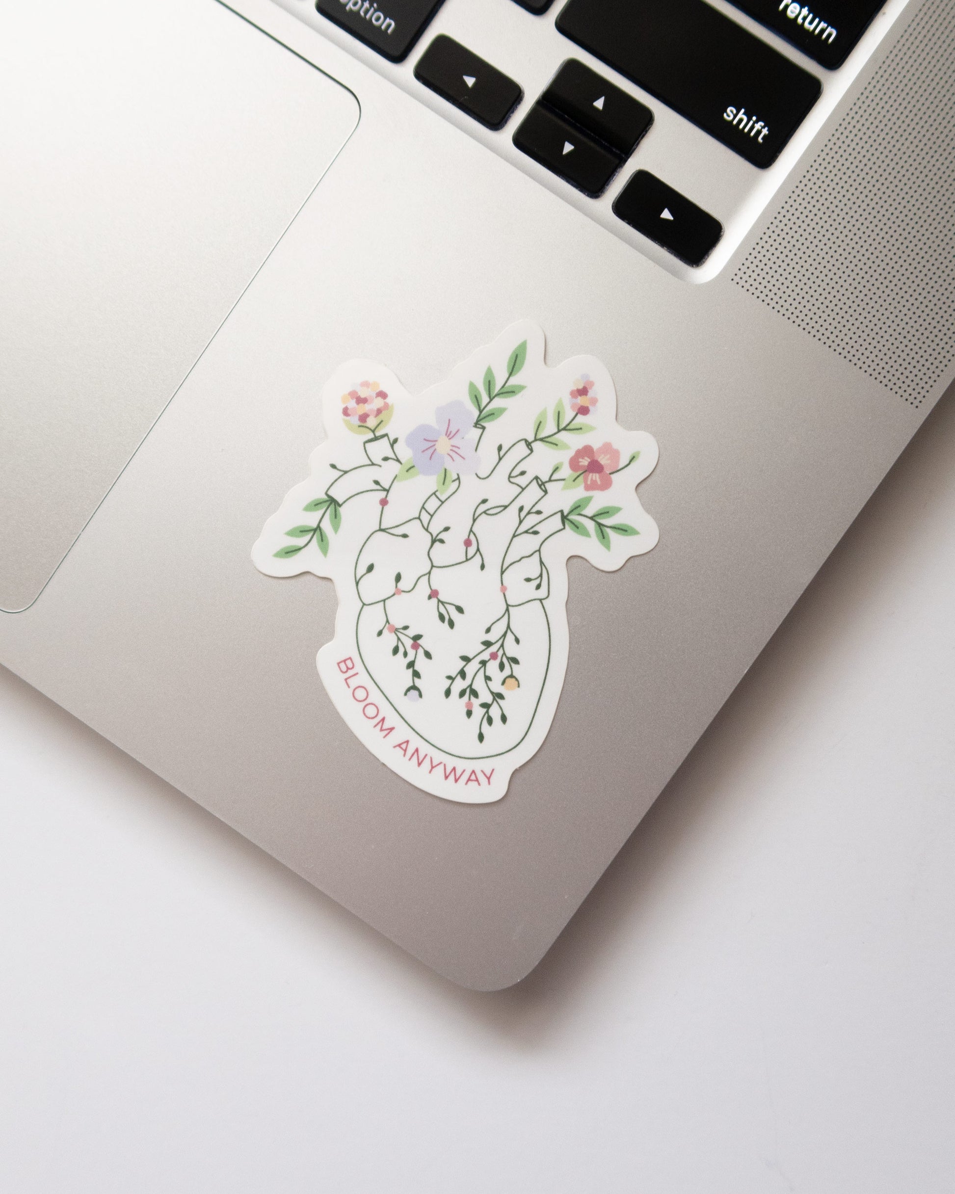 Bloom floral heart embroidery anatomy vinyl sticker, waterproof mental health sticker for water bottle on computer metal surface