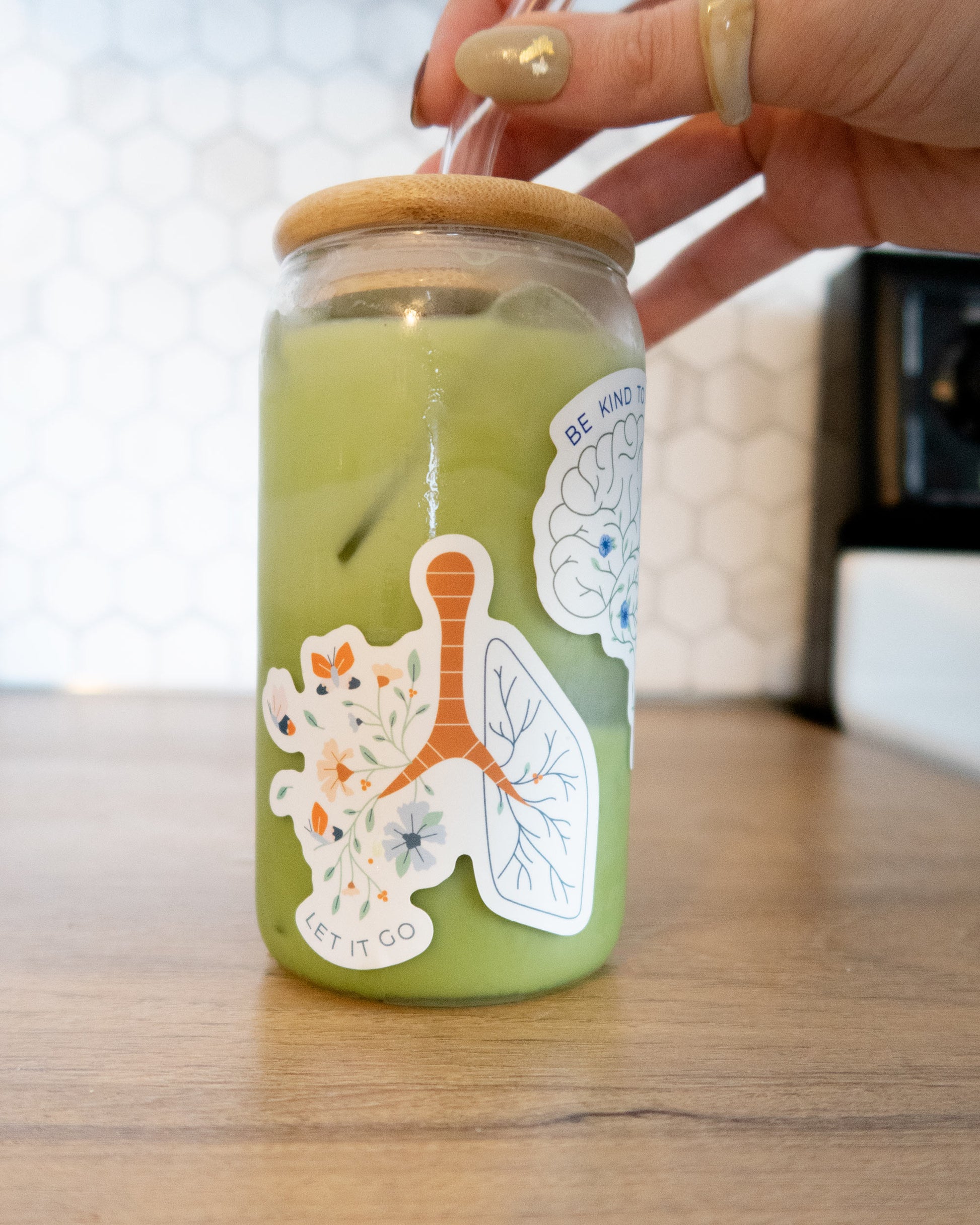 Let it go floral lung anatomy waterproof vinyl sticker, mental health embroidery sticker for water bottle