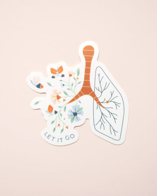 Let it go floral lung anatomy waterproof vinyl embroidery sticker, mental health sticker