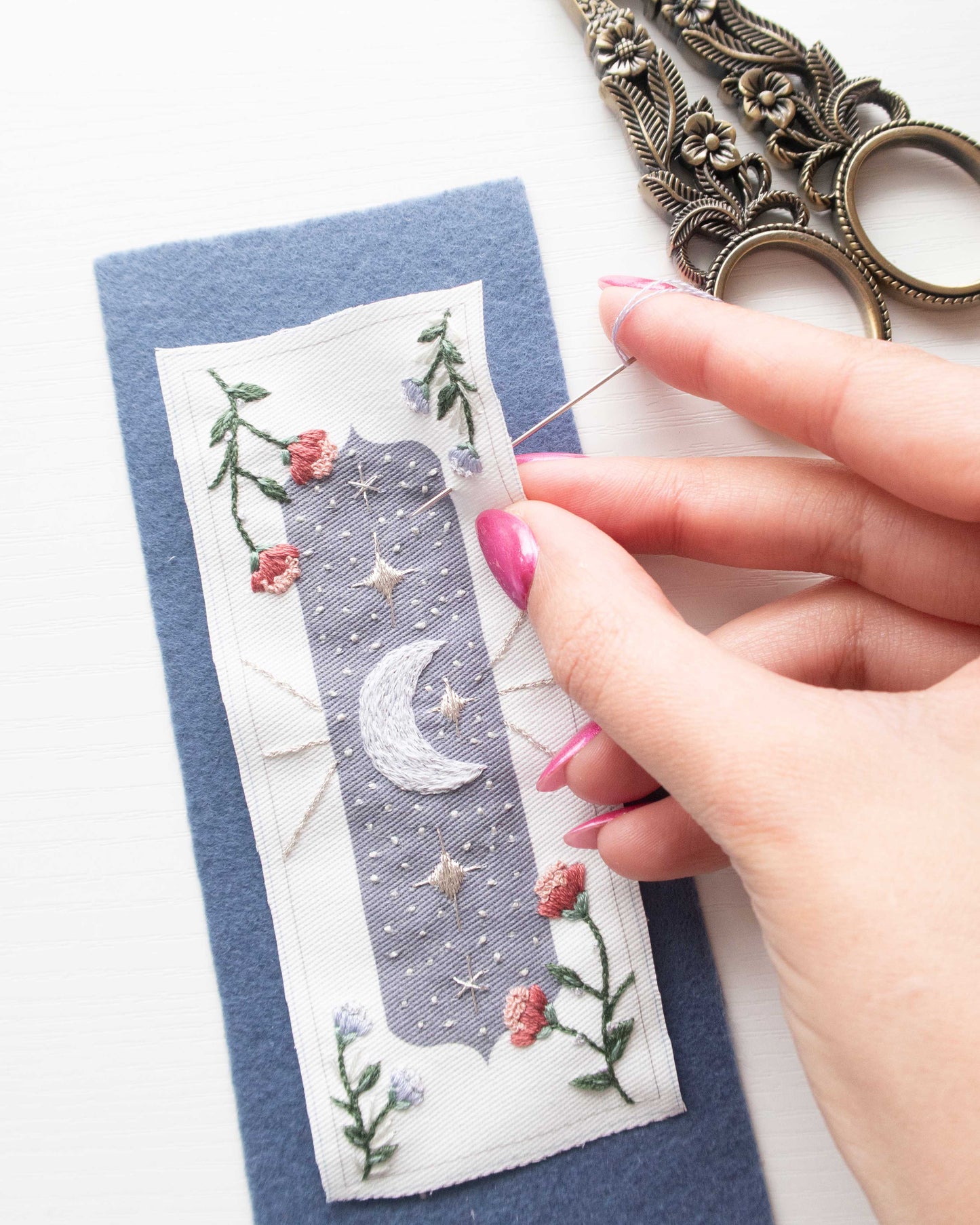 Floral Moon Bookmark Embroidery Kit
