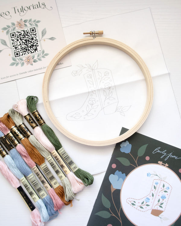 Floral Cowboy Boot Embroidery Kit