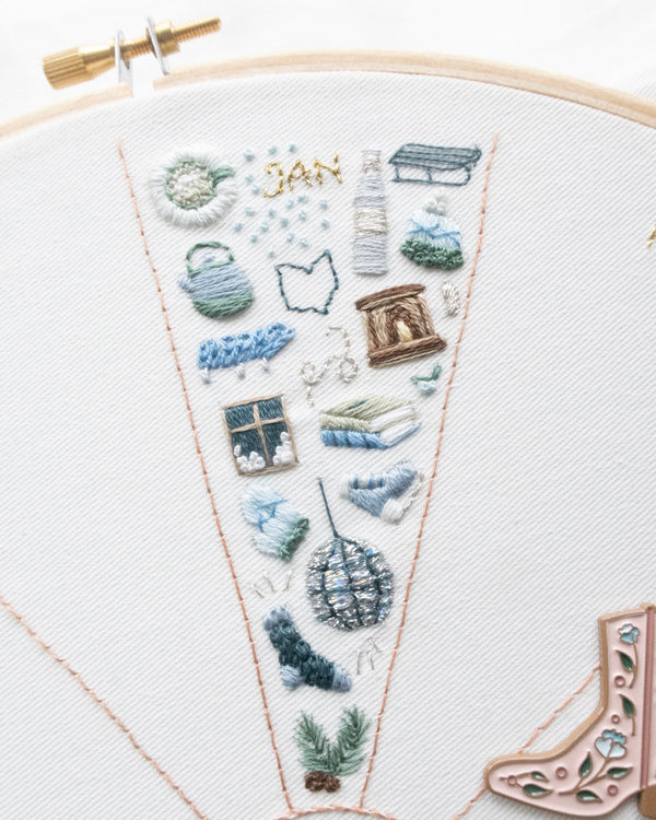 Embroidery Journal - January Winter Icons Pattern close up