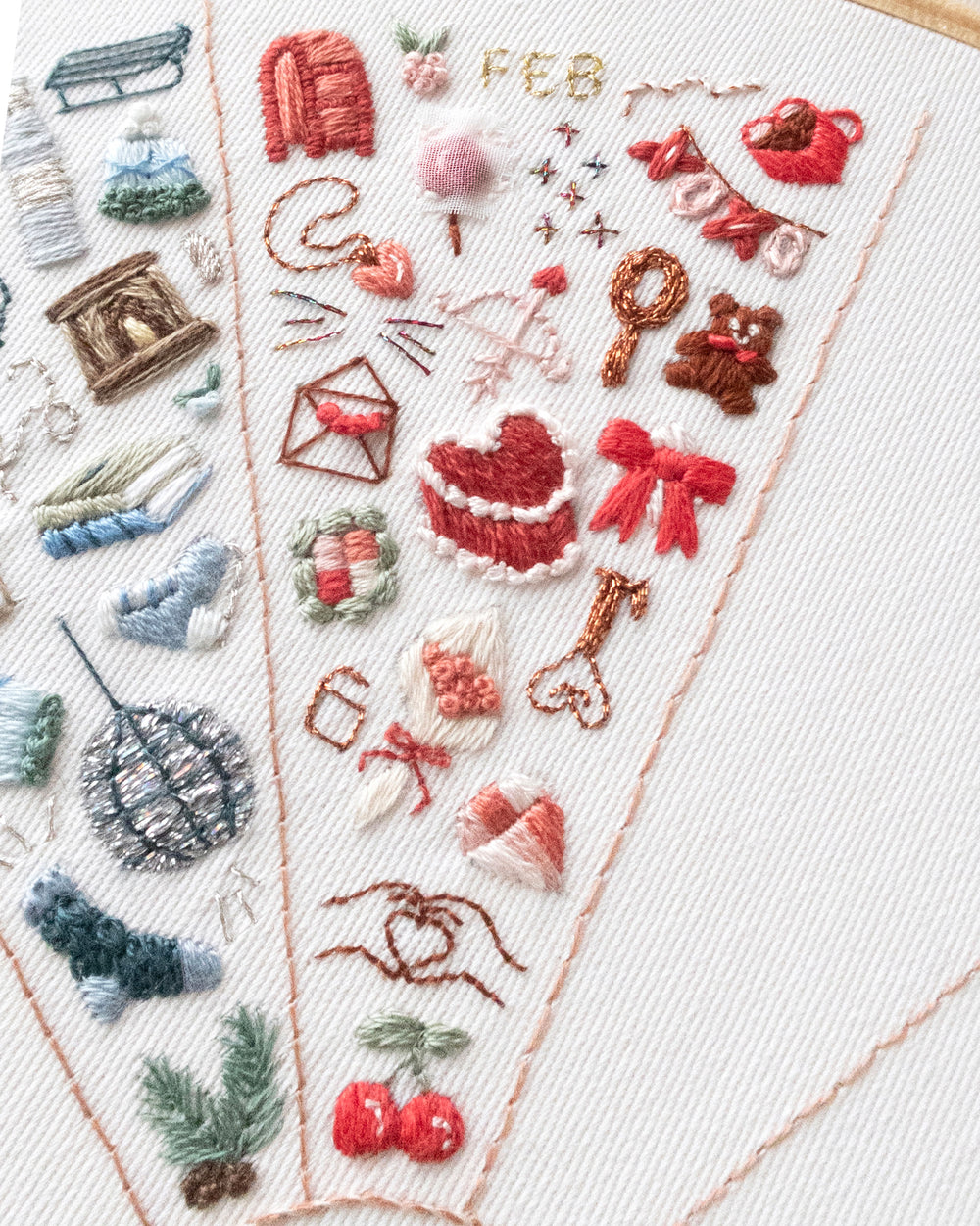 February Love Embroidery Journal Icons Pattern close up
