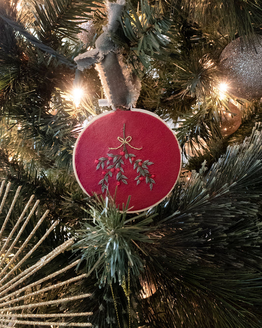 Merry Magic Mistletoe Embroidered Ornament