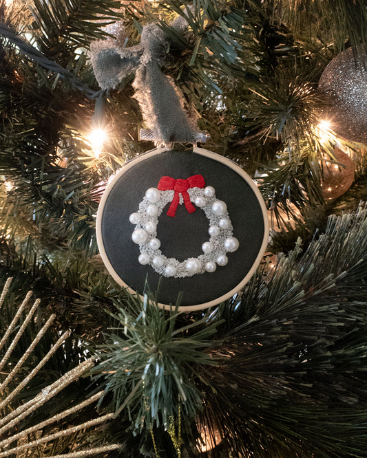 Merry Magic Christmas Wreath Embroidered Ornament