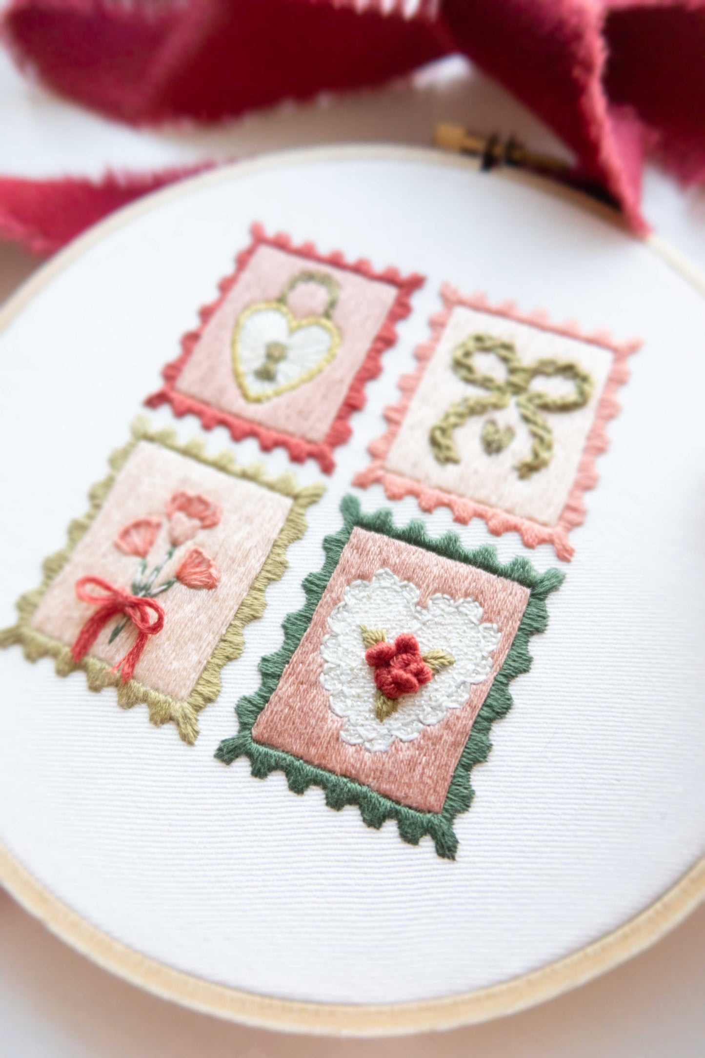 Vintage Love Stamp Embroidery Stitch Sampler Pattern