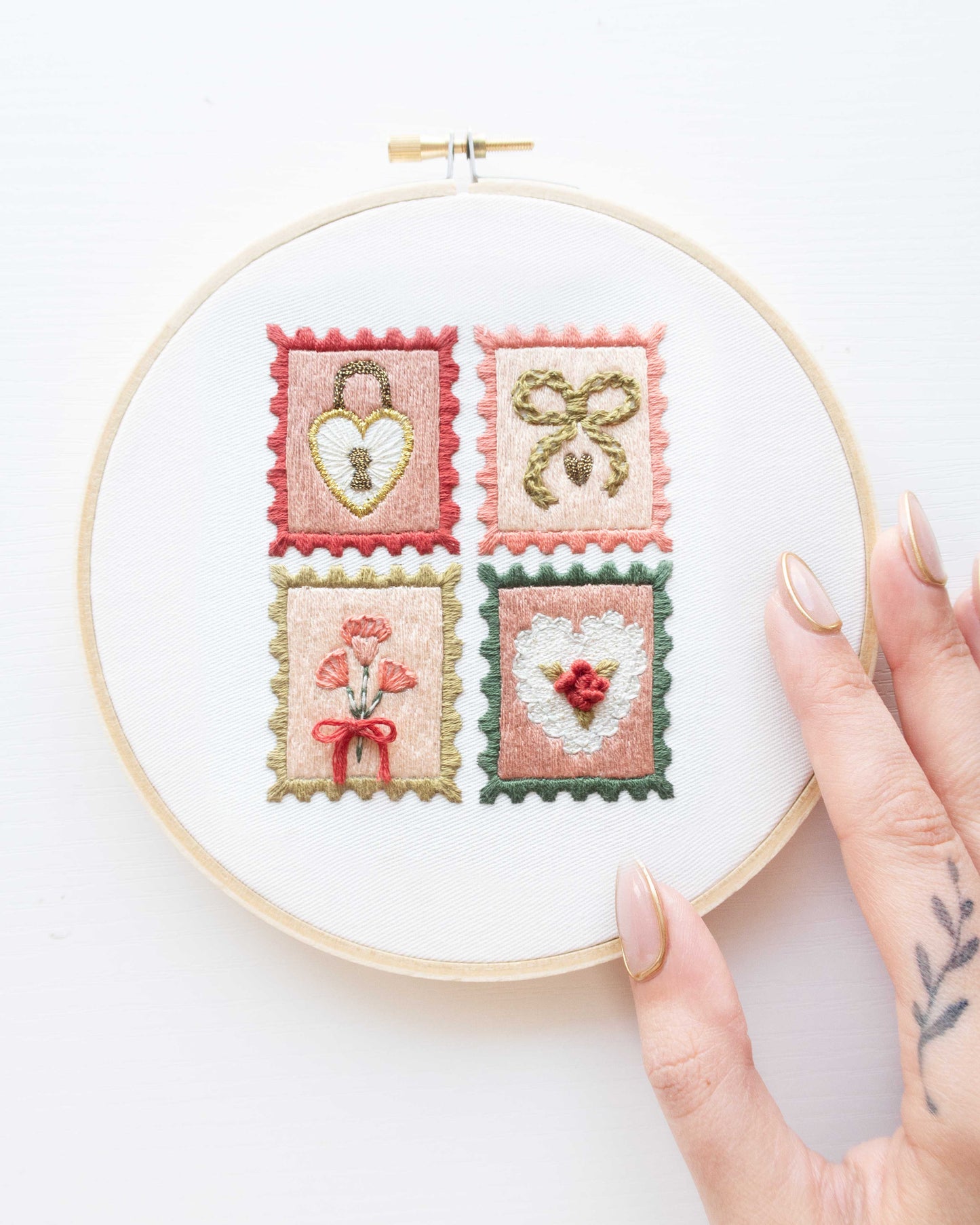 Vintage Love Stamp Embroidery Stitch Sampler Pattern