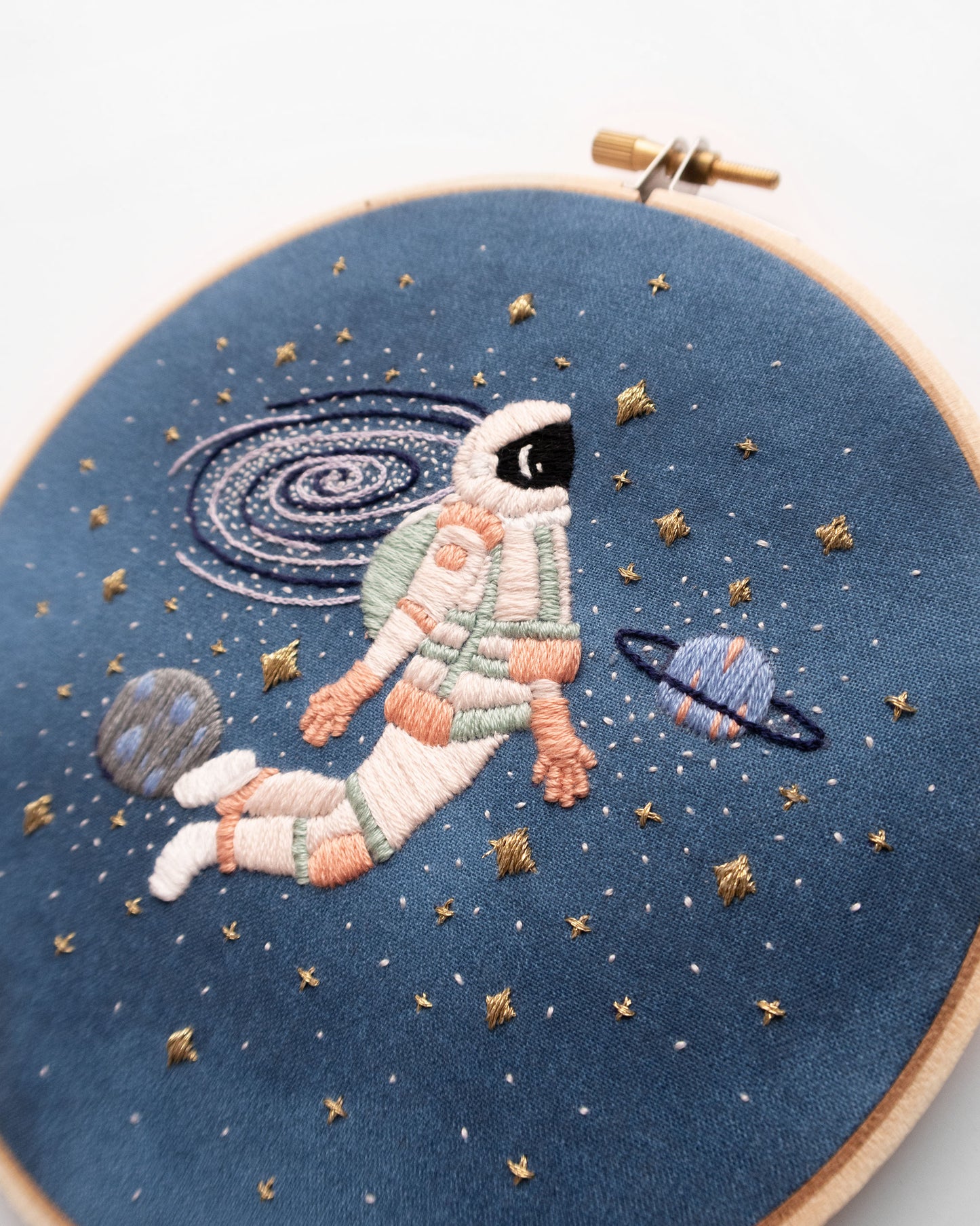 The Curious Astronaut Embroidery Pattern close up details