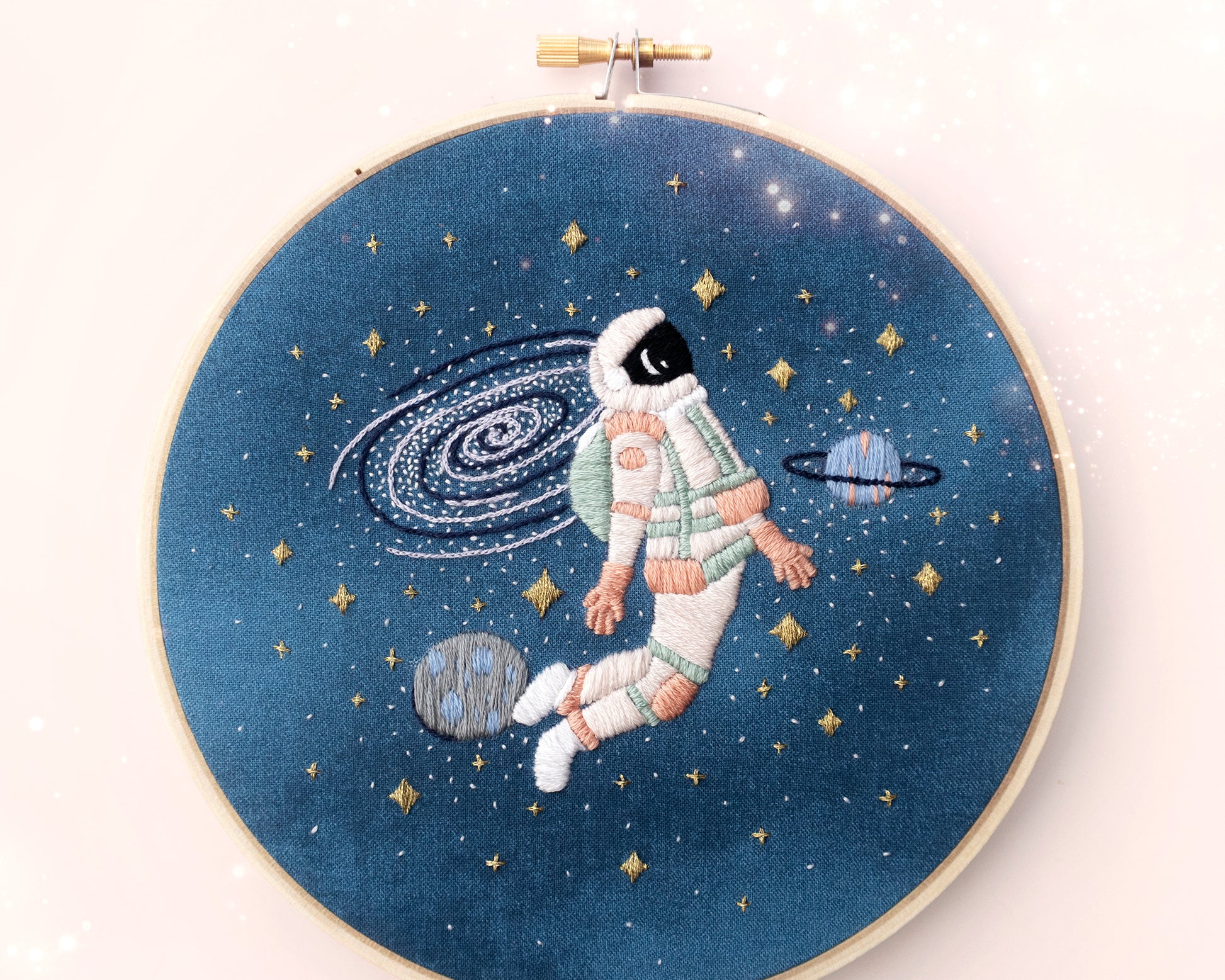 The Curious Astronaut Embroidery Pattern sparkly details