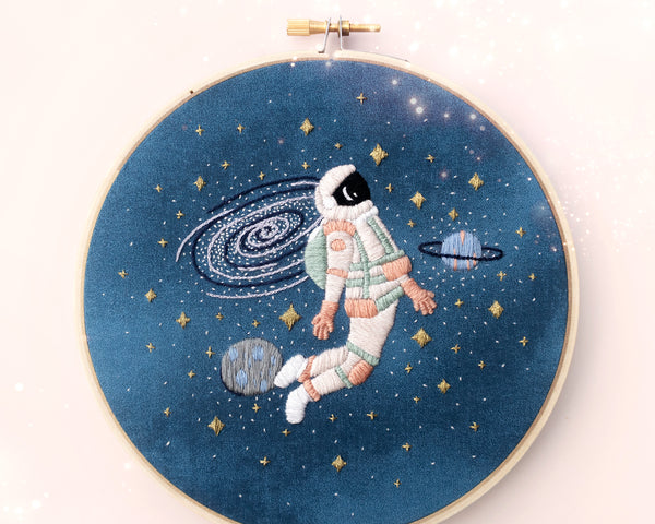 The Curious Astronaut Embroidery Pattern sparkly details