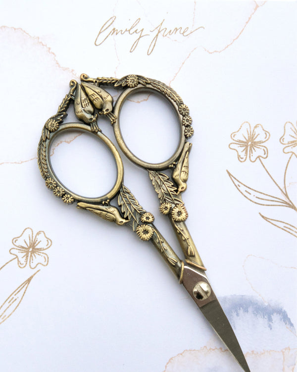 Vintage Floral Lovebird Embroidery Scissors