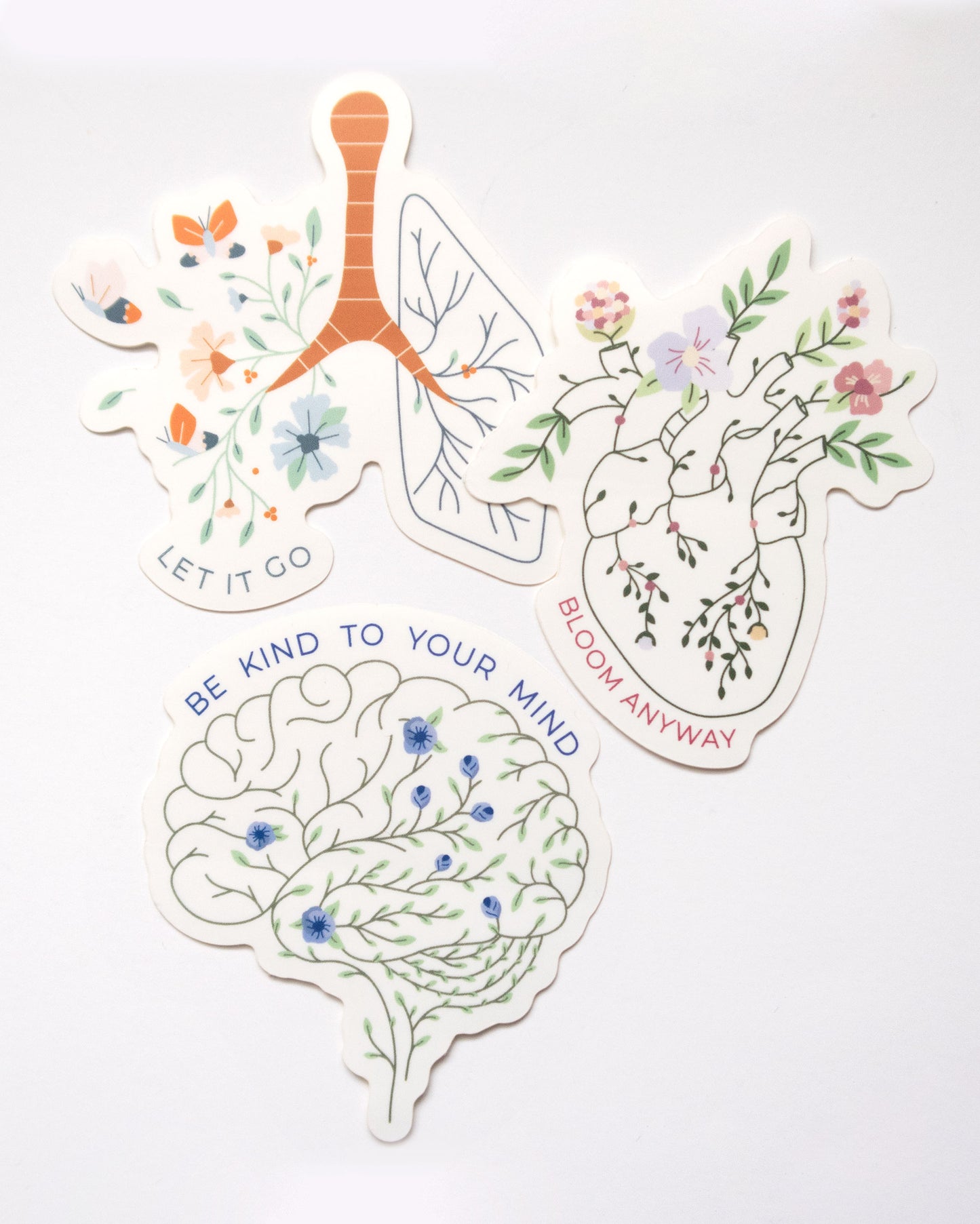 Floral Anatomy Mental Health Embroidery Sticker Bundle group of stickers together