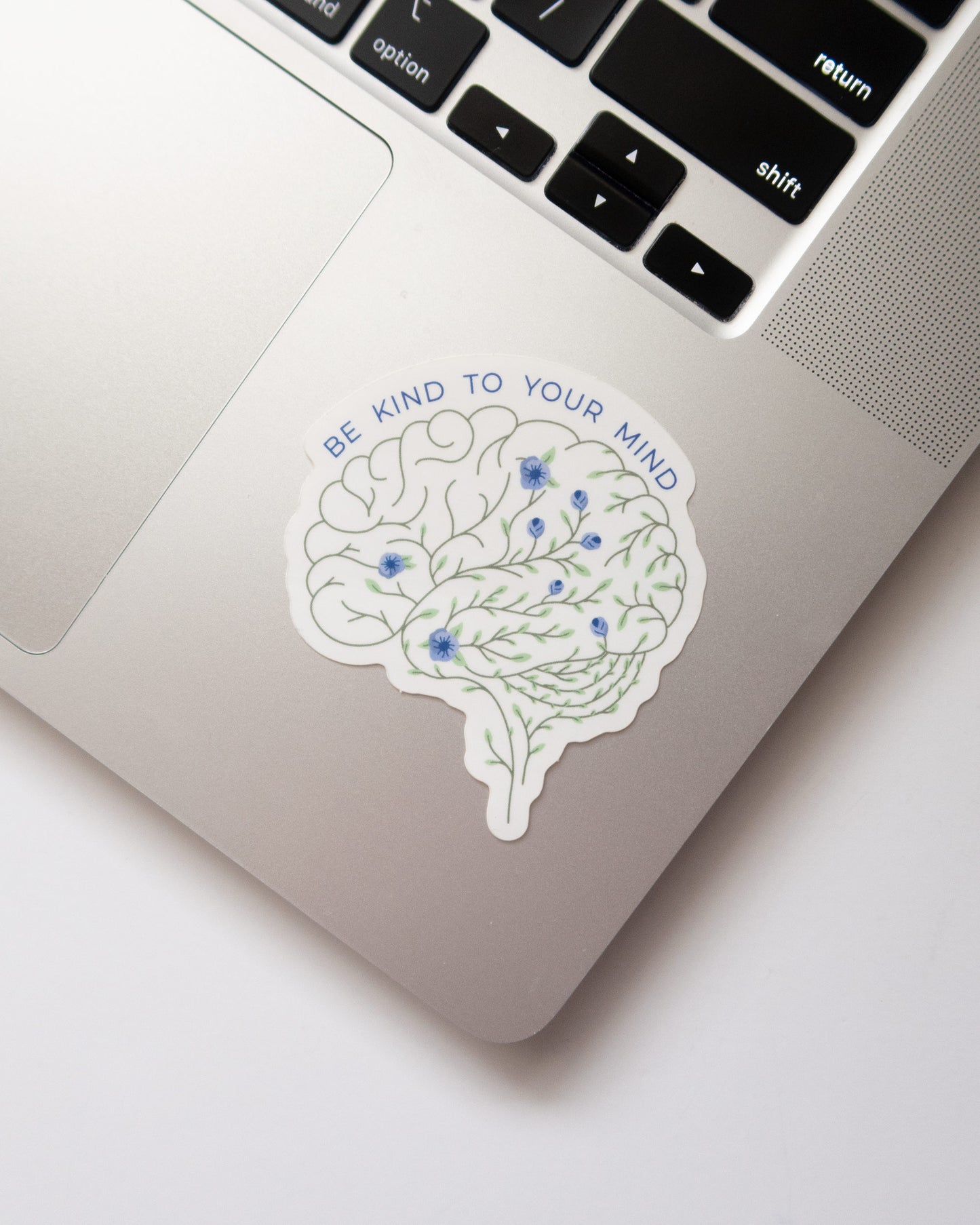 Be kind to your mind floral brain embroidery anatomy sticker, waterproof vinyl mental health sticker on laptop surface