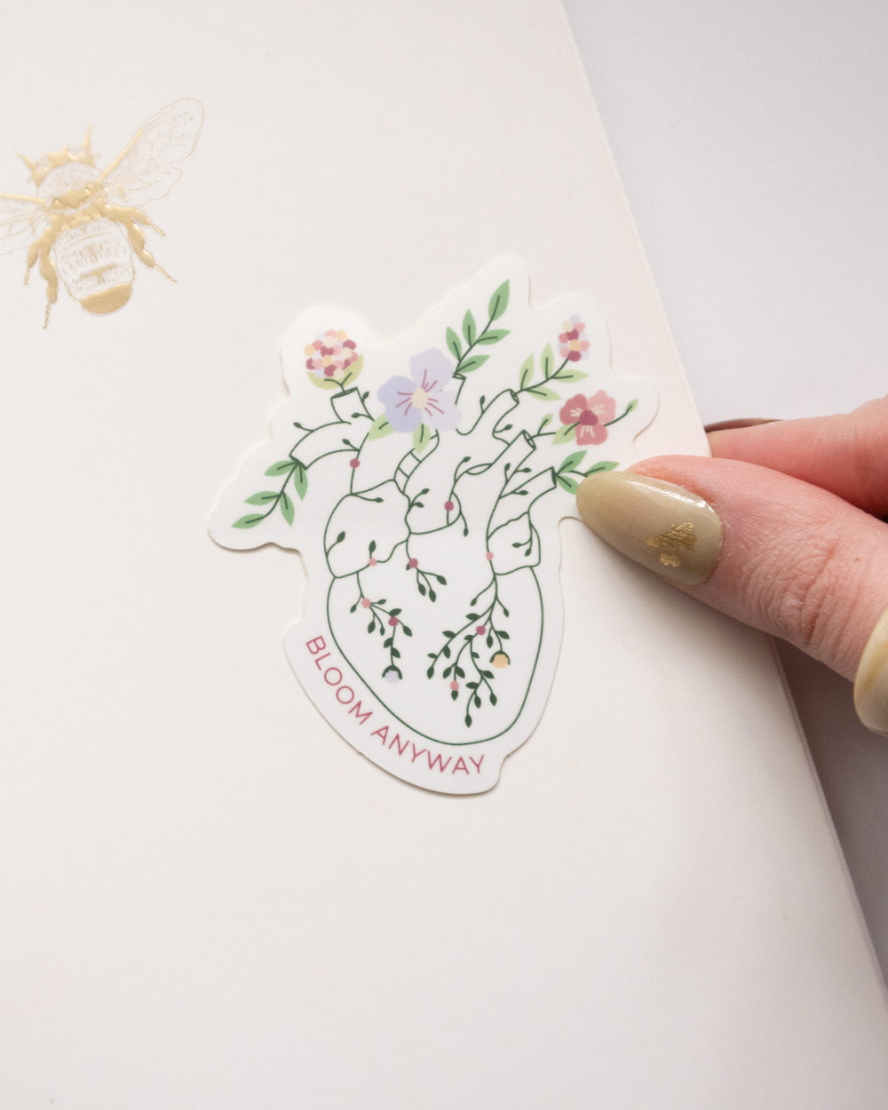 Bloom floral heart embroidery anatomy vinyl sticker, waterproof mental health sticker for water bottle