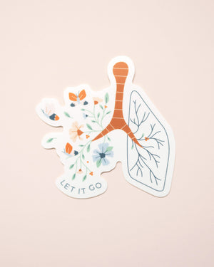 Let it go floral lung anatomy waterproof vinyl embroidery sticker, mental health sticker