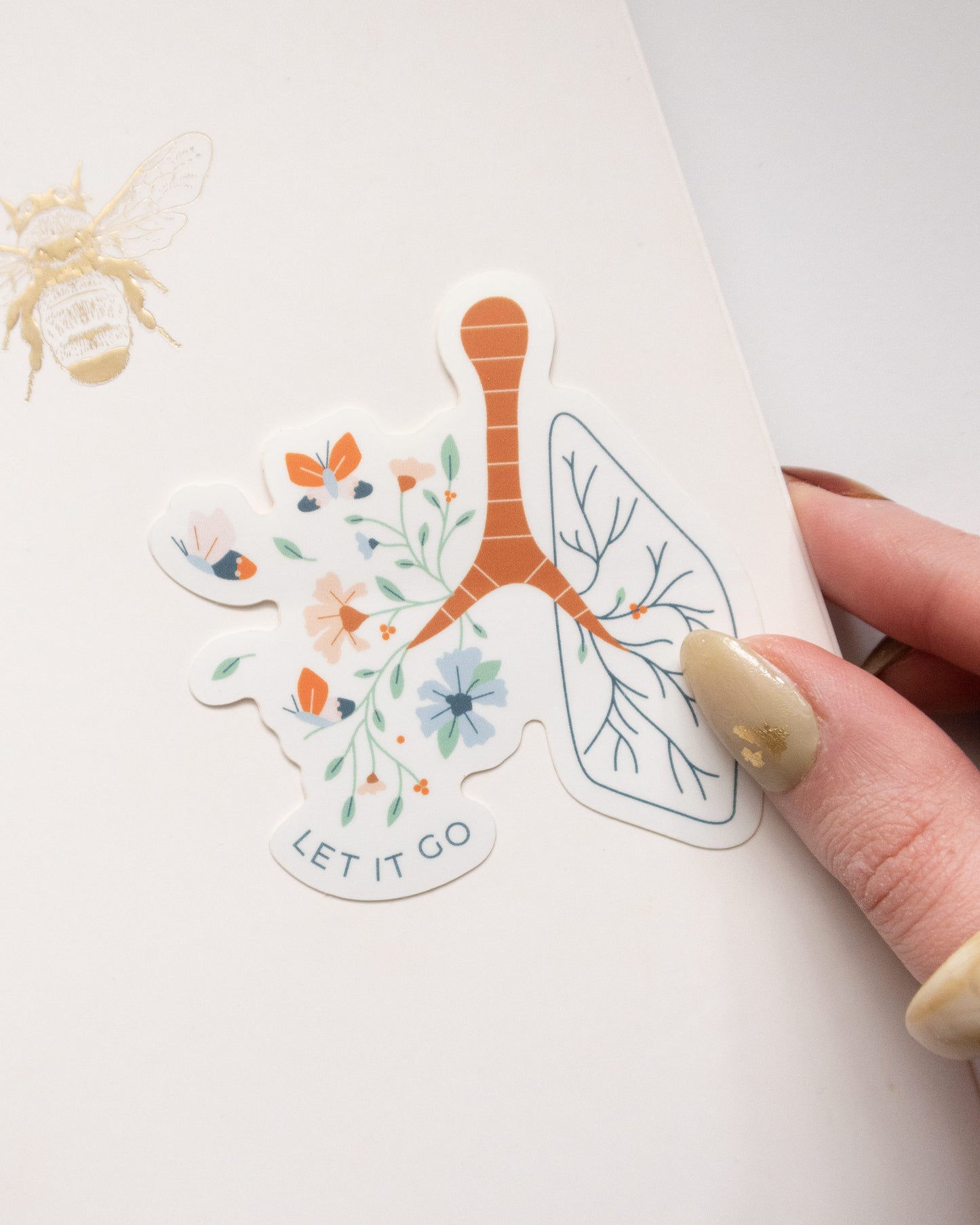 Let it go floral lung anatomy waterproof vinyl embroidery sticker, mental health sticker